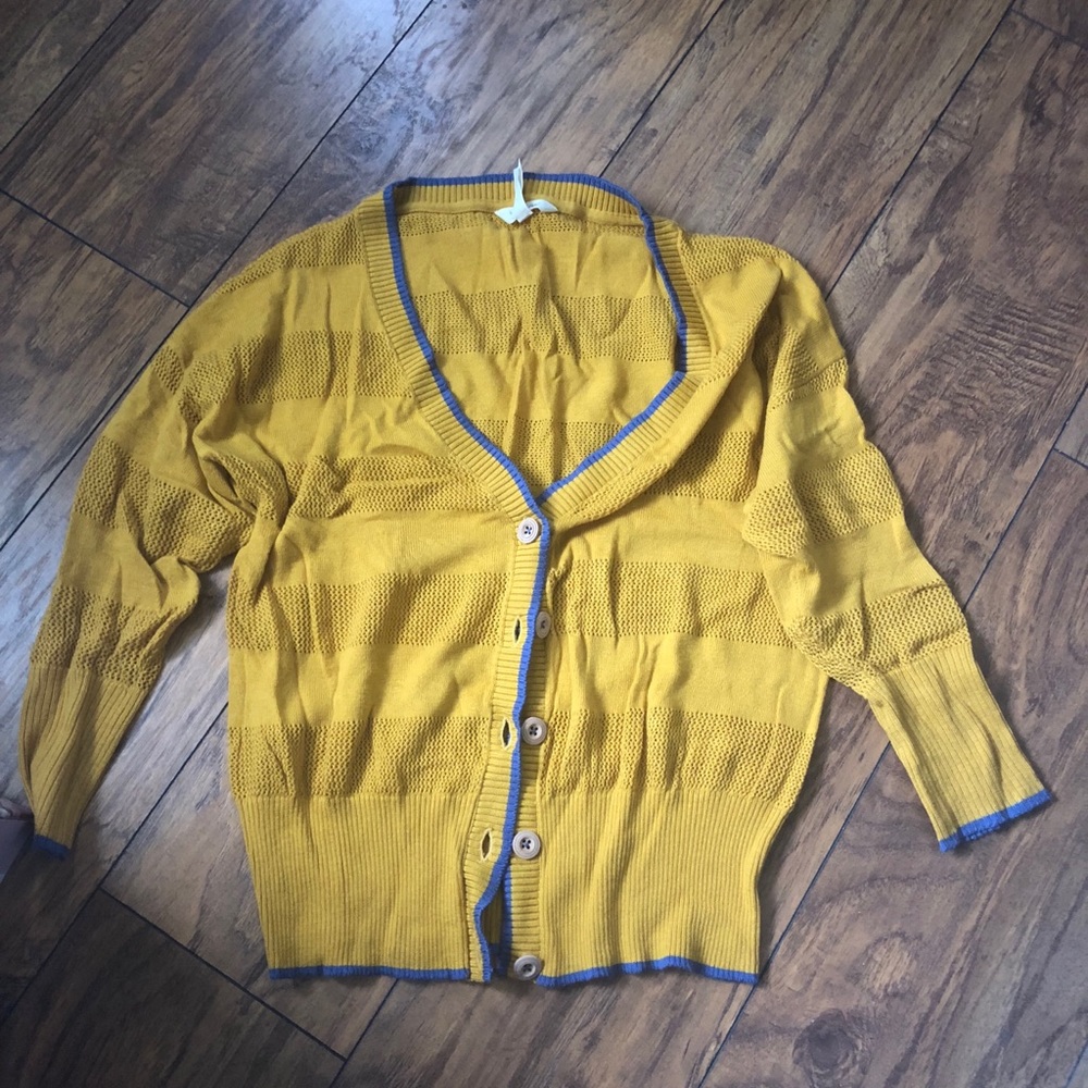 Mustard Yellow V-Neck Button Cardigan Sweater